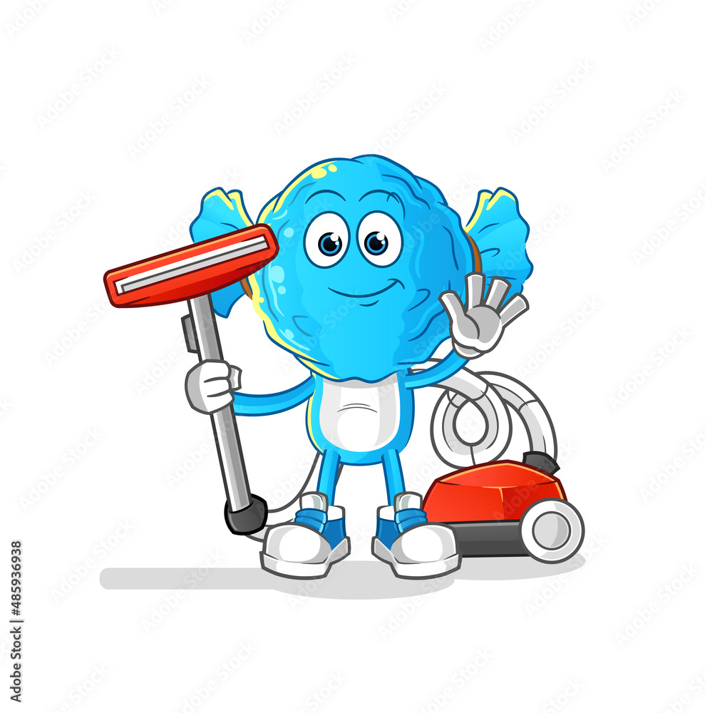 candy head cartoon clean with a vacuum . character vector
