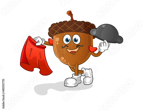 acorn head cartoon matador with red cloth illustration. character vector