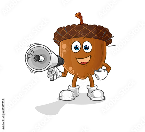 acorn head cartoon holding hand loudspeakers vector. cartoon character