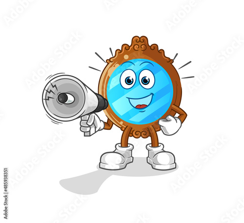 mirror holding hand loudspeakers vector. cartoon character