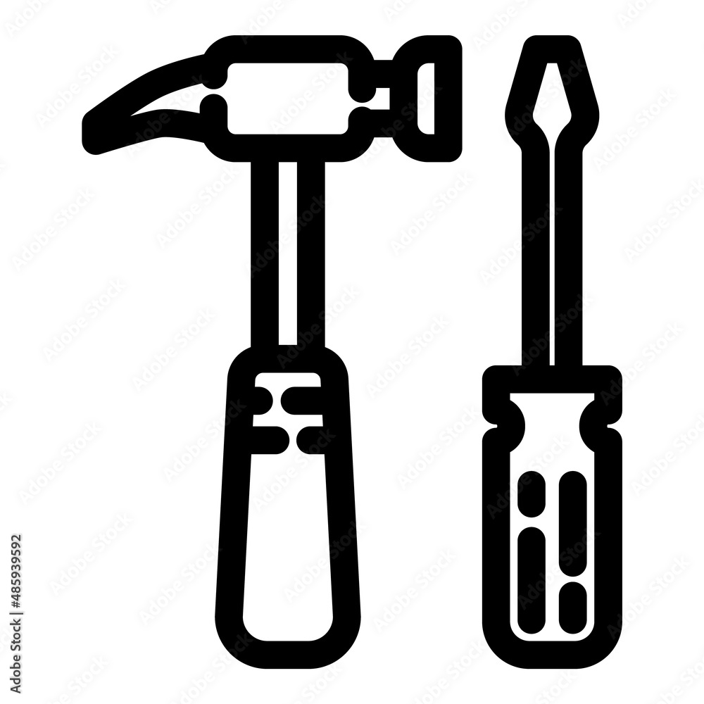 Hammer And Screwdriver Flat Icon Isolated On White Background
