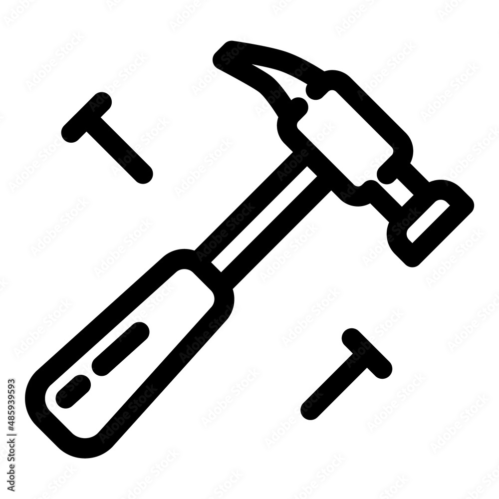 Hammer And Nails Flat Icon Isolated On White Background Hammer And Nails Flat Icon Isolated On White Background