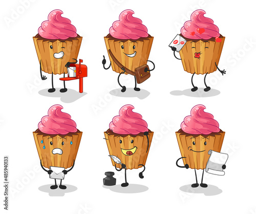 cupcake postman set character. cartoon mascot vector