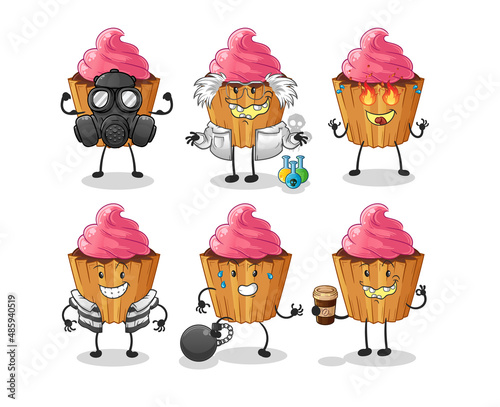 cupcake villain group character. cartoon mascot vector