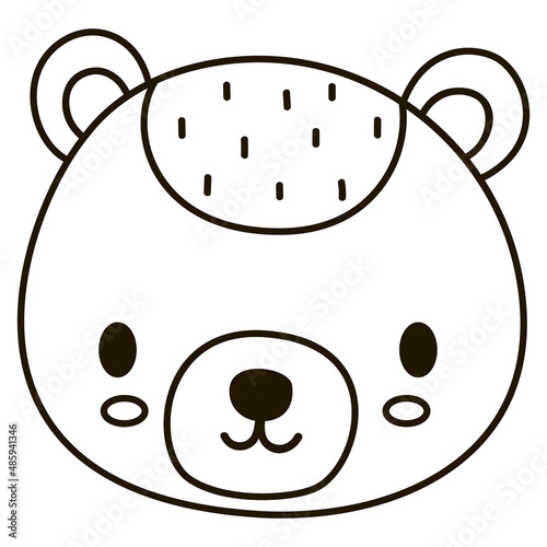 Isolate black and white face of baby bear. Cartoon outline cute illustration for kids for print, sticker, coloring book or page. Vector.