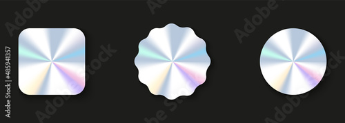 Template of Hologram Stickers Pictogram. Round, Square Holographic Stamp Quality Certification. Original Product Gradient Silver Holography Badge. Isolated Vector Illustration