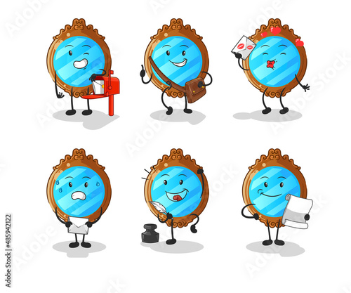 mirror postman set character. cartoon mascot vector