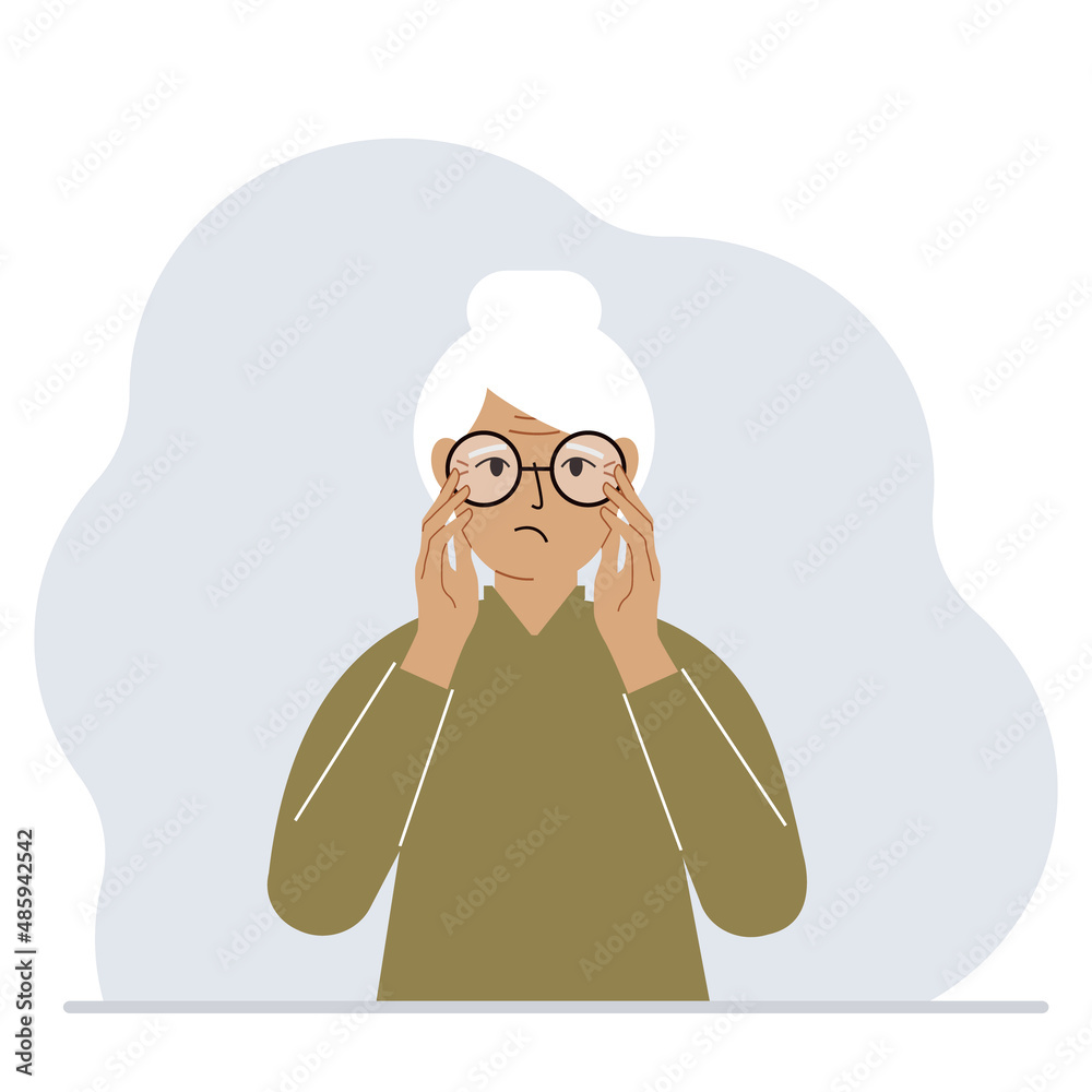 Sad woman with glasses. Vision problem concept. Vector Sad woman with glasses. Vision problem concept. Vector