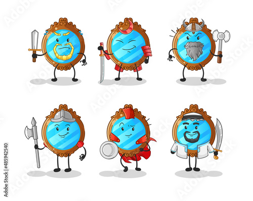 mirror warrior group character. cartoon mascot vector