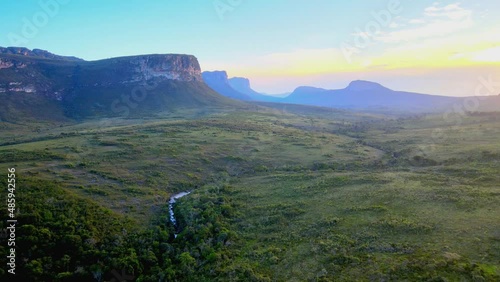 Drone flight over national park Chapada Diamantina in Brazil photo