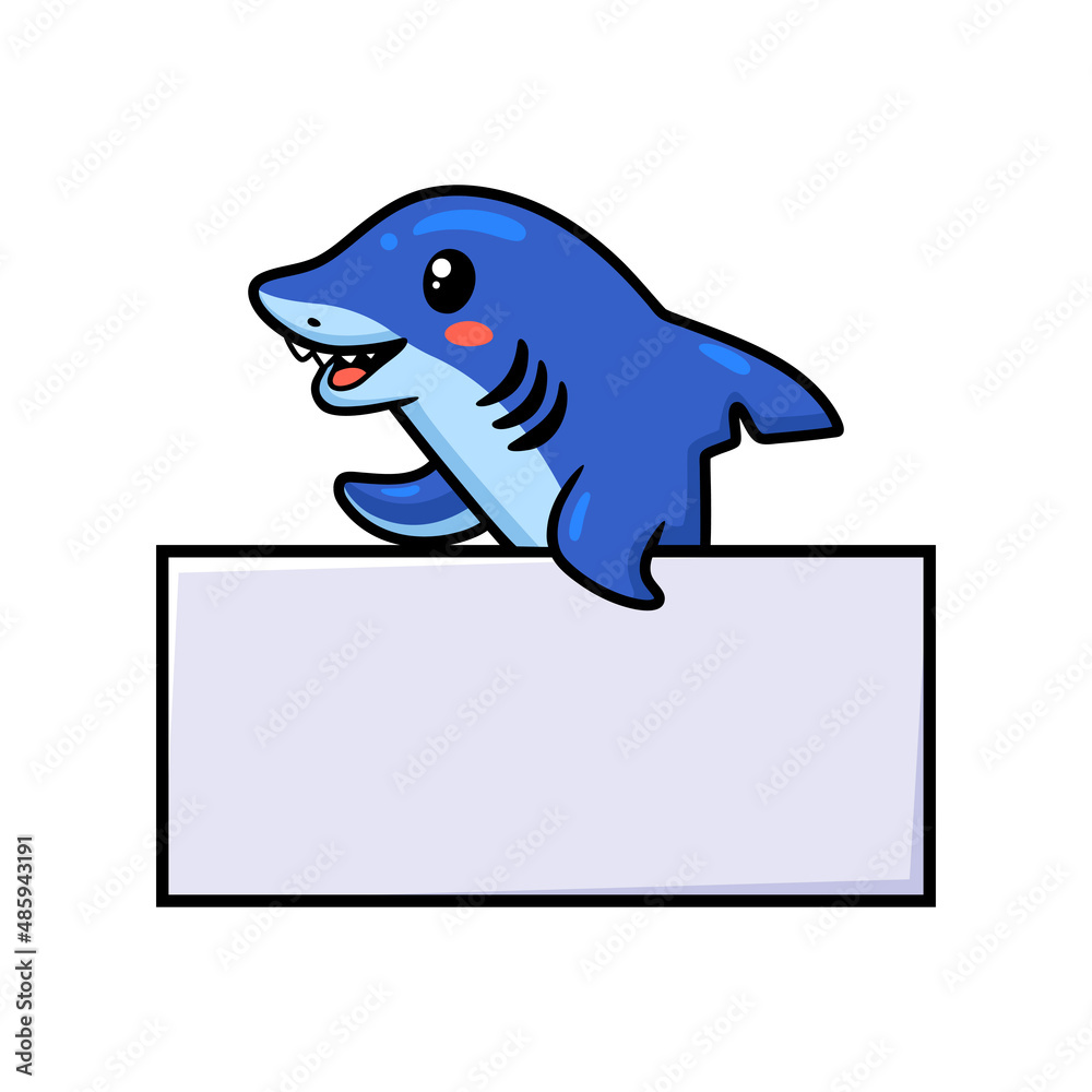 Cute little shark cartoon with blank sign Cute little shark cartoon with blank sign