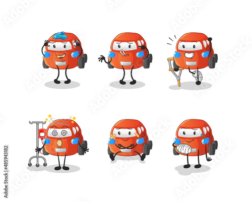 car sick group character. cartoon mascot vector