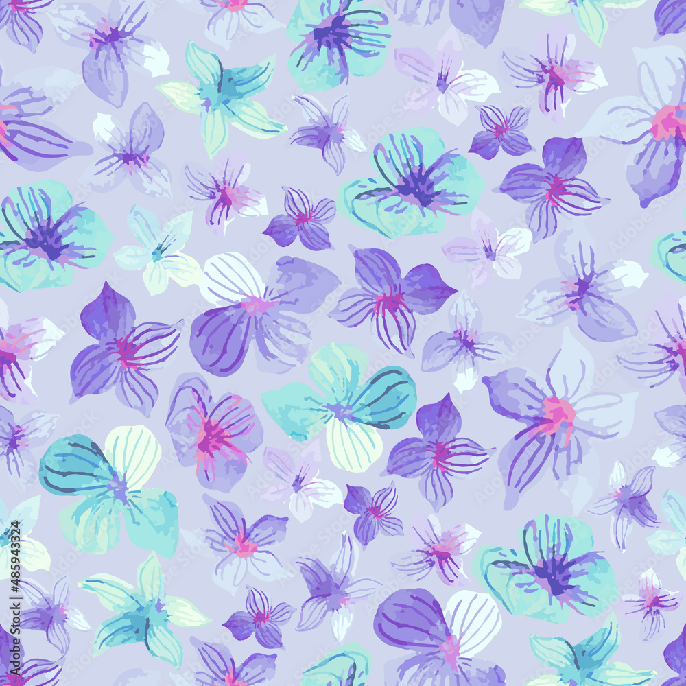 Seamless floral watercolor lilac pattern. Vector illustration.