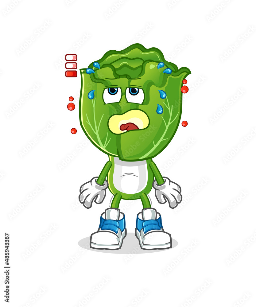 cabbage head cartoon low battery mascot. cartoon vector cabbage head cartoon low battery mascot. cartoon vector