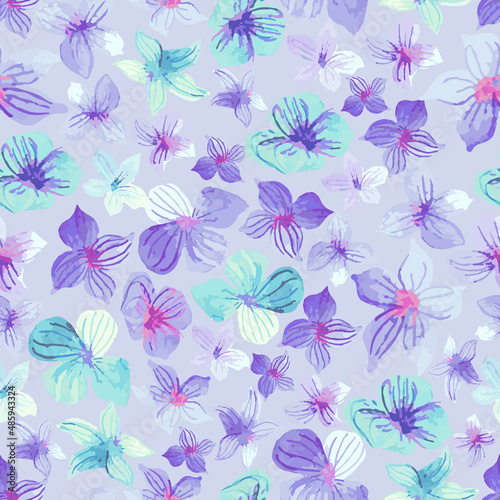 Seamless floral watercolor lilac pattern. Vector illustration.