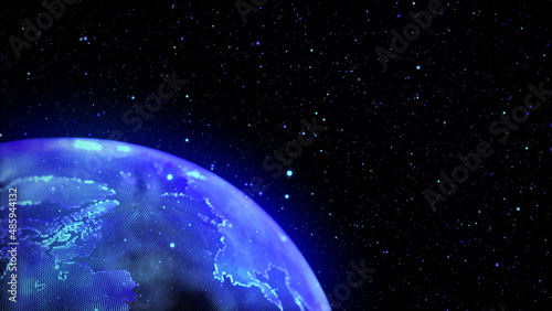 Fototapeta Naklejka Na Ścianę i Meble -  Glowing earth in space. Global network. Blue world map conposition with dots. 3d rendering.