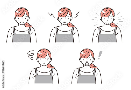 エプロンの女性　表情のセット