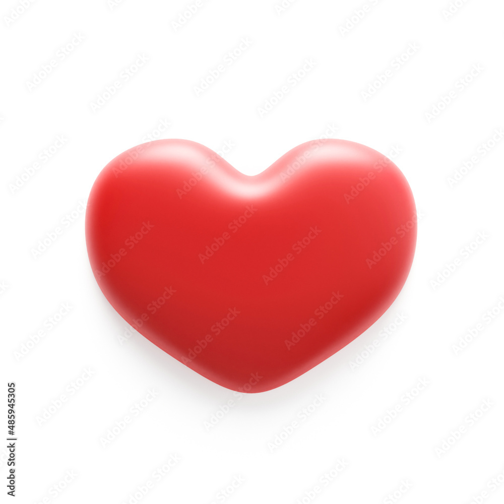 3d render love heart. Red heart isolated on white background. St valentine's symbol. 3d rendering.