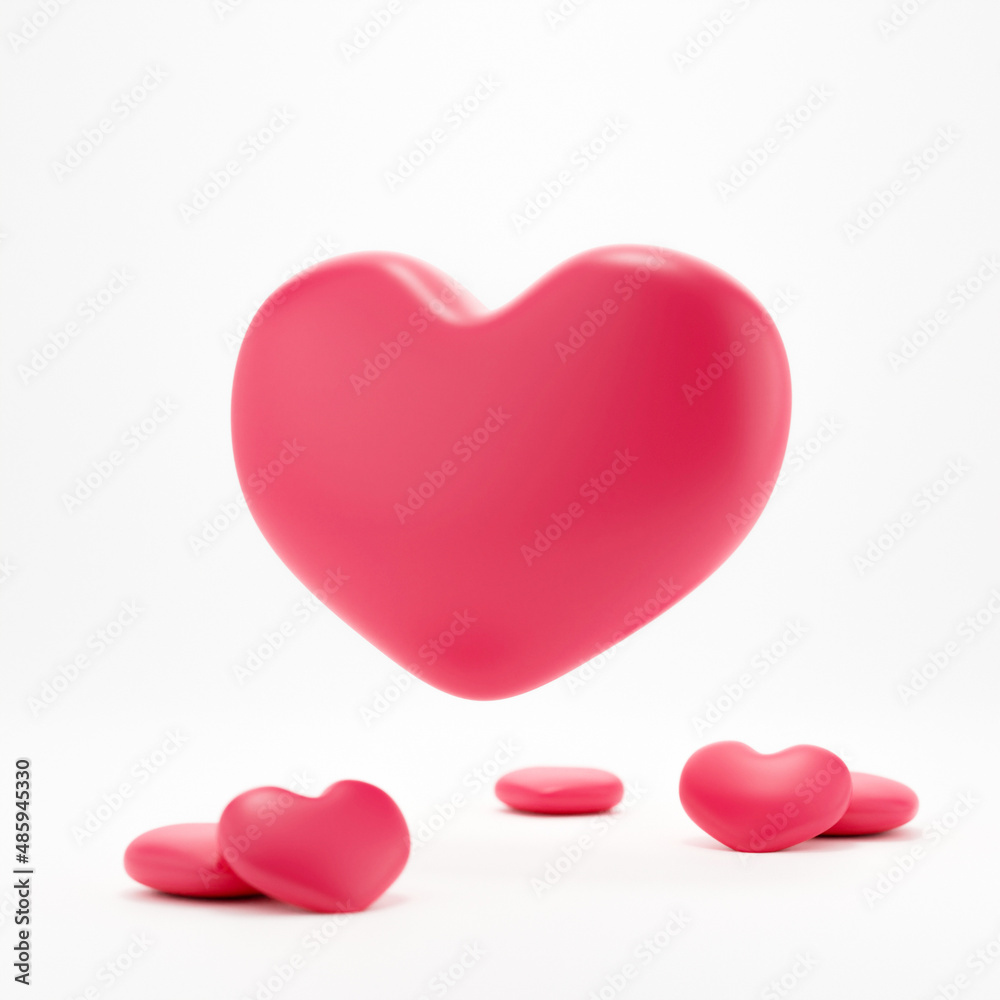 3d Red heart on white background. heart icon, like and love 3d render illustration
