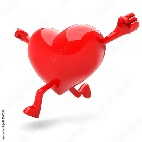 3d red heart maskot vector illustration. Heart shaped mascot running as winner.