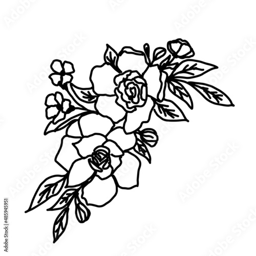 Hand drawn vector flower drawing. Decorative elements for design. Isolated on a white background. Ornament for embroidery, postcards and invitations
