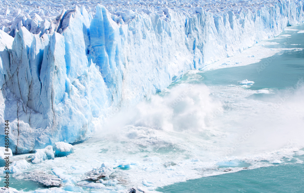 Glacial ice calving.