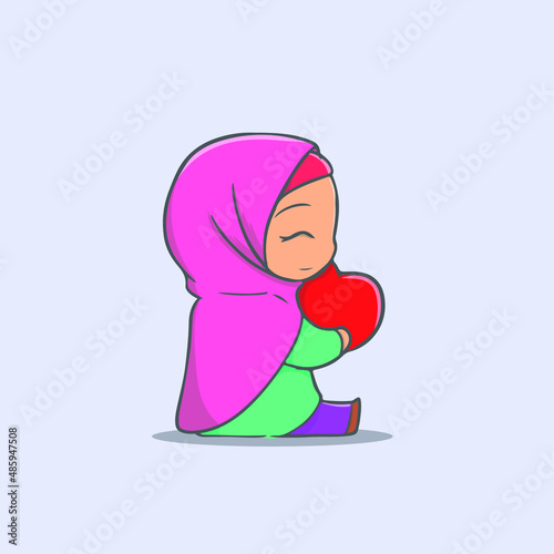 illustration of Muslim woman feeling in love vector icon