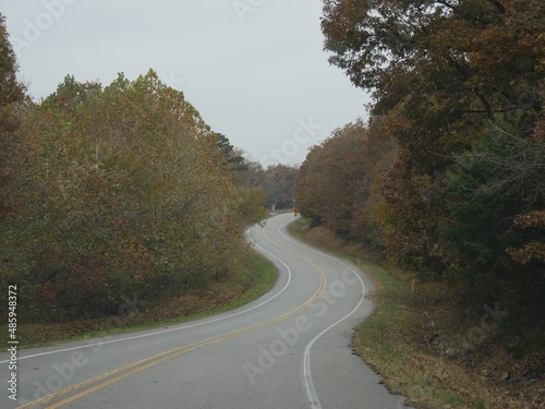 Winding road with colorful trees in autumn photo