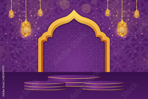 Ramadan kareem background with golden lantern
