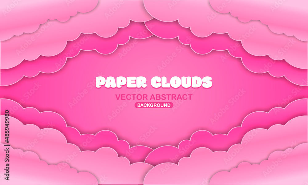 Beautiful paper cloud, white frame border on pink background, vector illustration, paper cut style, place for text Beautiful paper cloud, white frame border on pink background, vector illustration, paper cut style, place for text