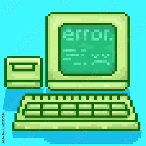 Old computer,pixel art,editable vector.