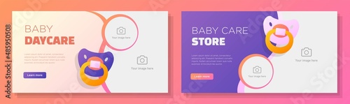 Baby daycare service online banner template set, baby attribute store corporate advertisement, horizontal ad, happy kids dummy campaign webpage, flyer, creative brochure, isolated on background