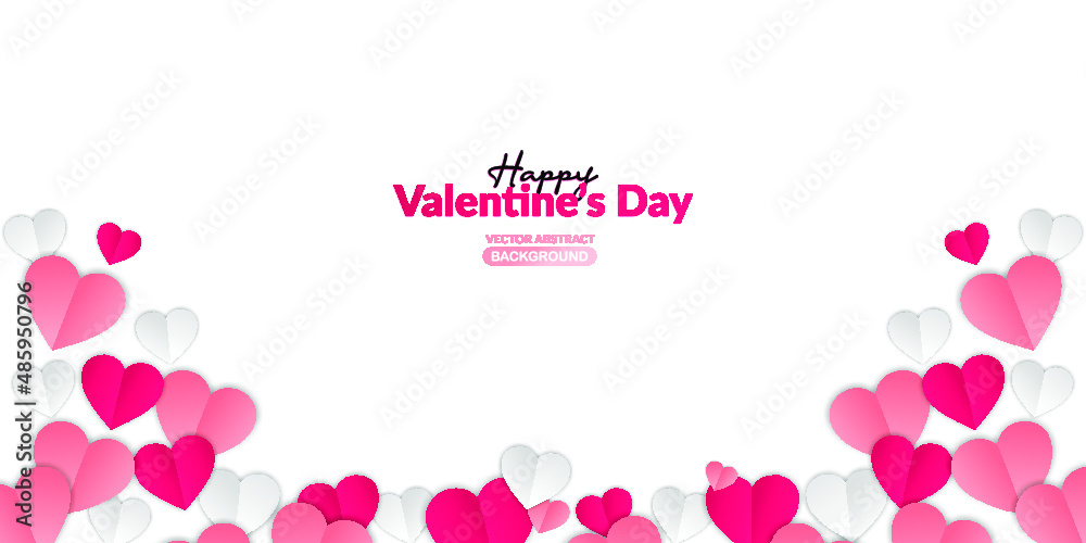 Valentine's Day concept Background. Vector Ilustration. 3d White, Red, nd Pink Paper Cut Heart  frame or border, Perfect For  Sale Banner or Greeting Card