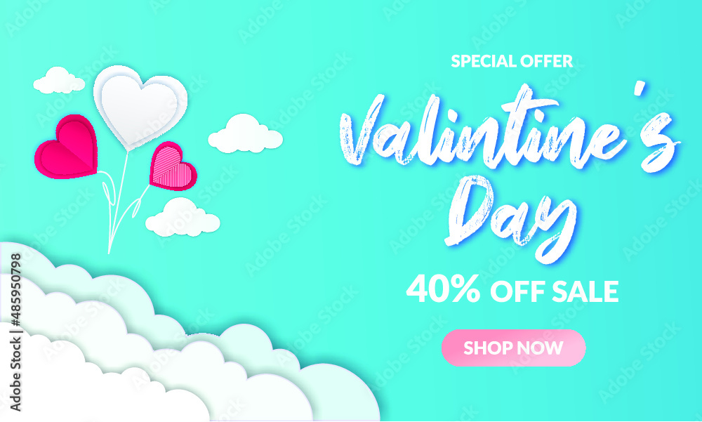 Valentine's day sale background with paper hearts and clouds Valentine's day sale background with paper hearts and clouds
