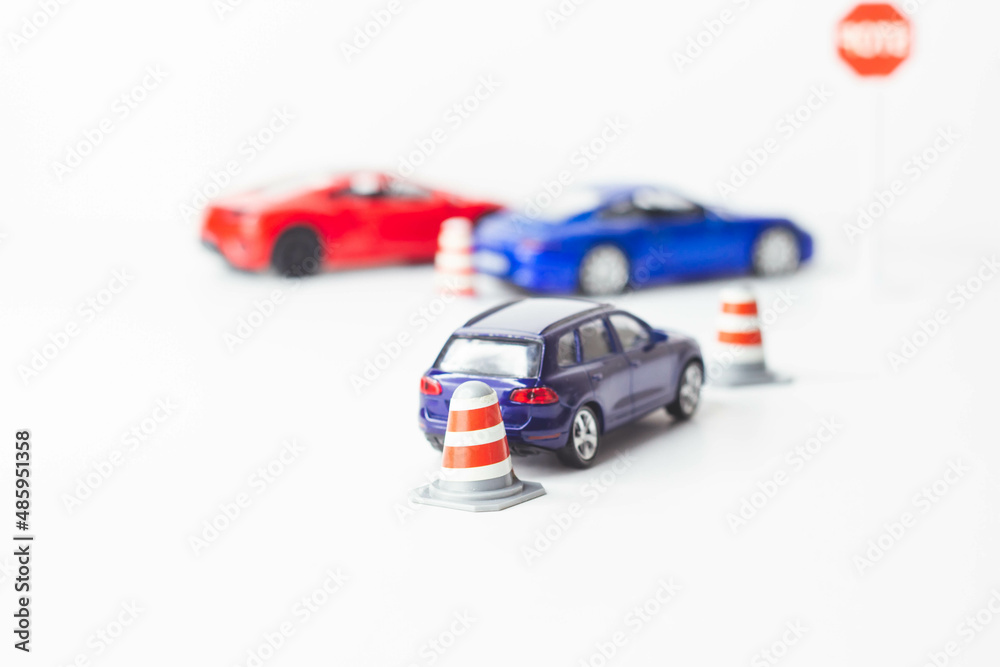 Crash. Signs and cones on the road. Guardrail on the roadway. Crash. Signs and cones on the road. Guardrail on the roadway.
