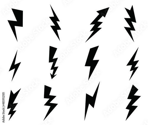 Set of thunderbolt in doodle style, vector illustration
