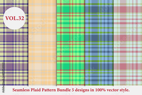 Plaid Pattern Bundle 5 designs Vol.32 Buffalo Vector, Tartan Fabric background wallpaper 