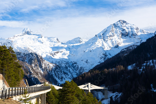 Picturesque winter view of Ganter Bridge, the second longest spanning bridge in Switzerland photo