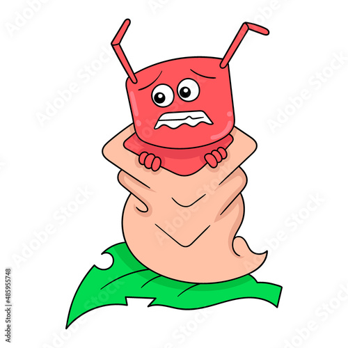 medium caterpillar on the leaf metamorphosed into a cocoon, doodle icon image kawaii