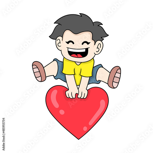 boy celebrating happy valentine, doodle icon image kawaii