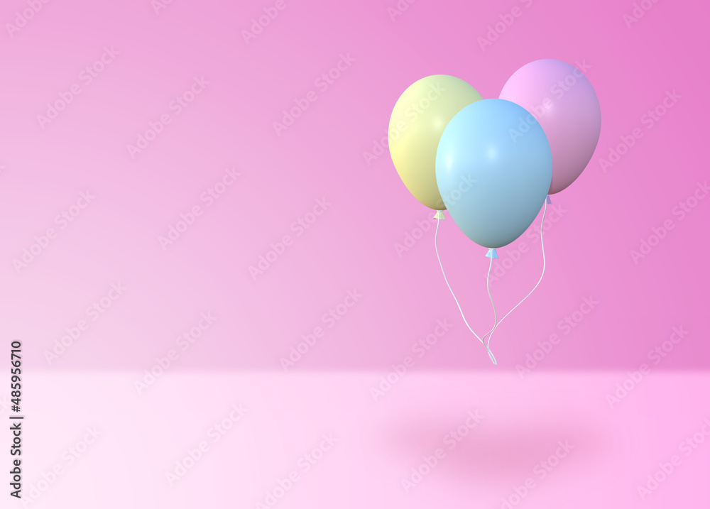 Colorful pastel air balloon on pink background, 3D rendering image