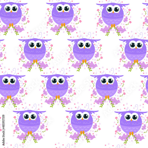 Seamless pattern in cute owl cartoon style