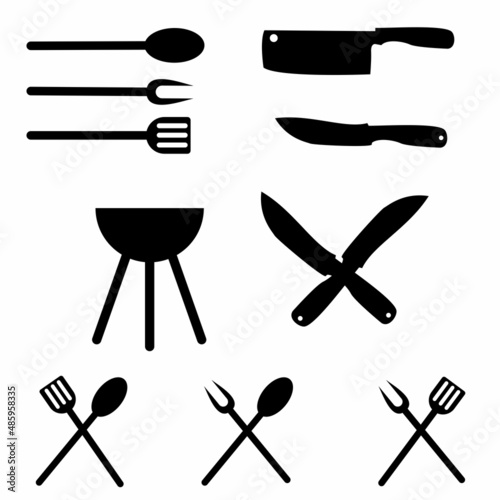 BBQ silhouette set on isolated, grill silhouette set

