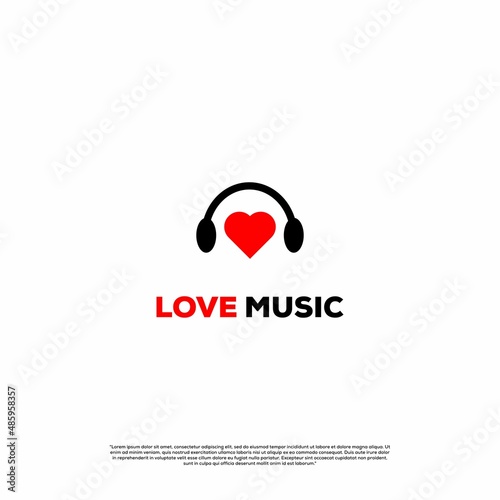 music love logo design, love icon combine with earphone logo concept
