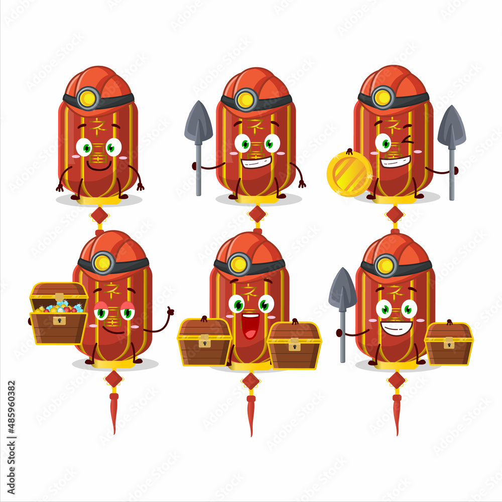 miners red chinese long lamp cute mascot character wearing helmet miners red chinese long lamp cute mascot character wearing helmet