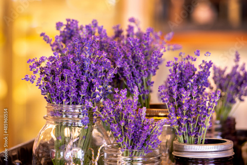 jars of fresh lavender for sale at a local Michigan farm in the USA