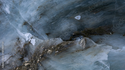 Glacier wall with frozen rocks 