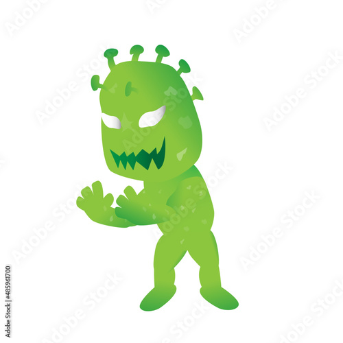 a green chibi Corona  monster that about to destory human's health photo