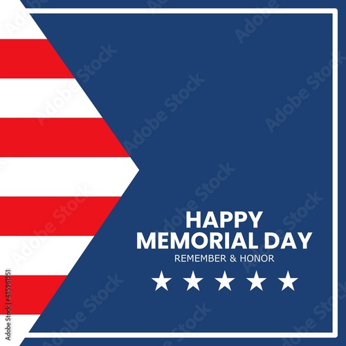 memorial day square template for social media content. Remember and honor. with striped american flag background