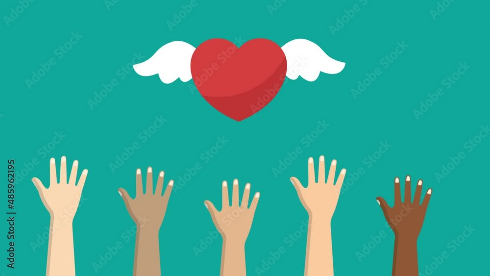 hands and fly hearts - animation concept. 4K video animation hands and fly hearts - animation concept. 4K video animation